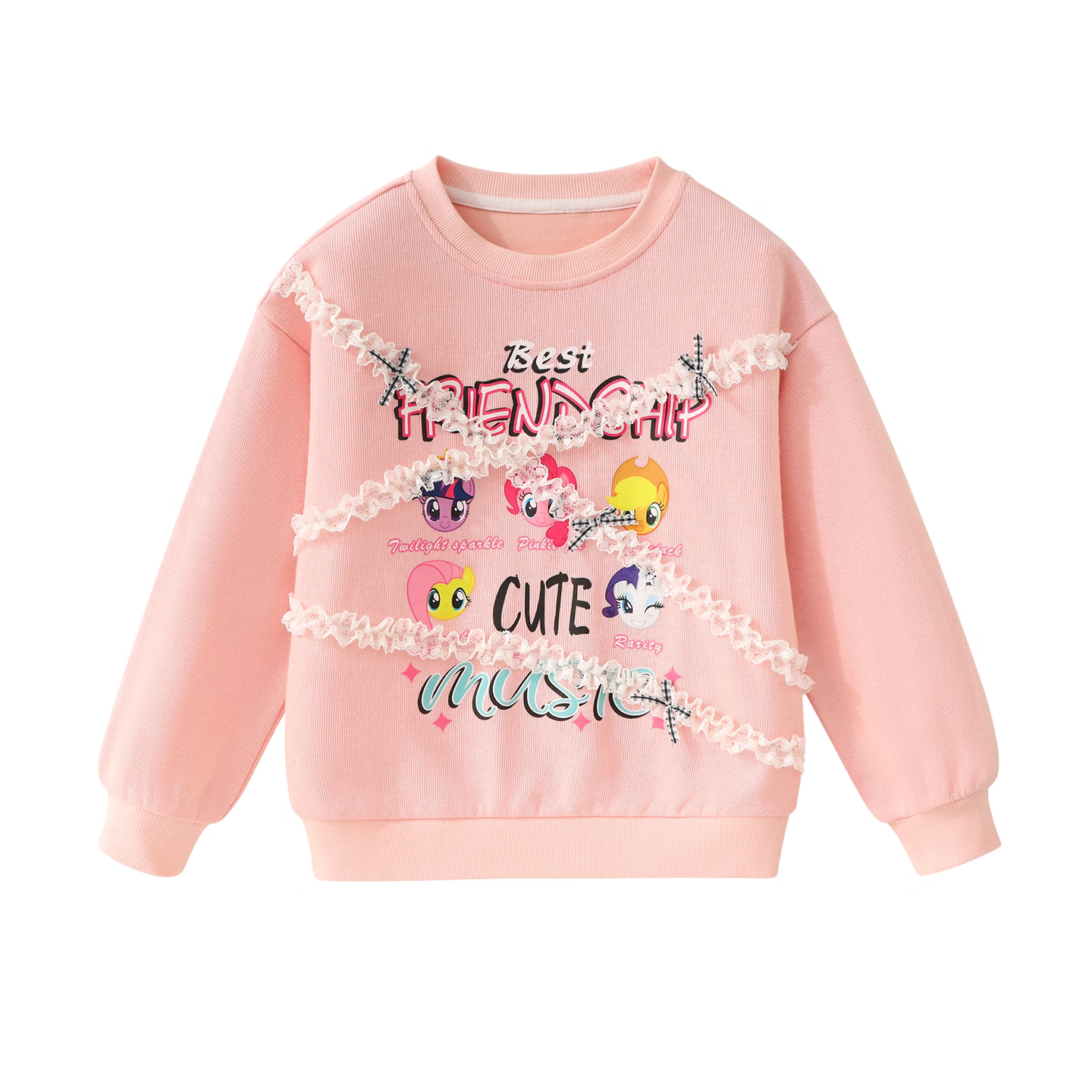 小马宝莉女童春秋卫衣2026新款时髦儿童上衣小女孩超好看打底衫潮 【圆领蝴蝶结卫衣】小马魔法粉 150