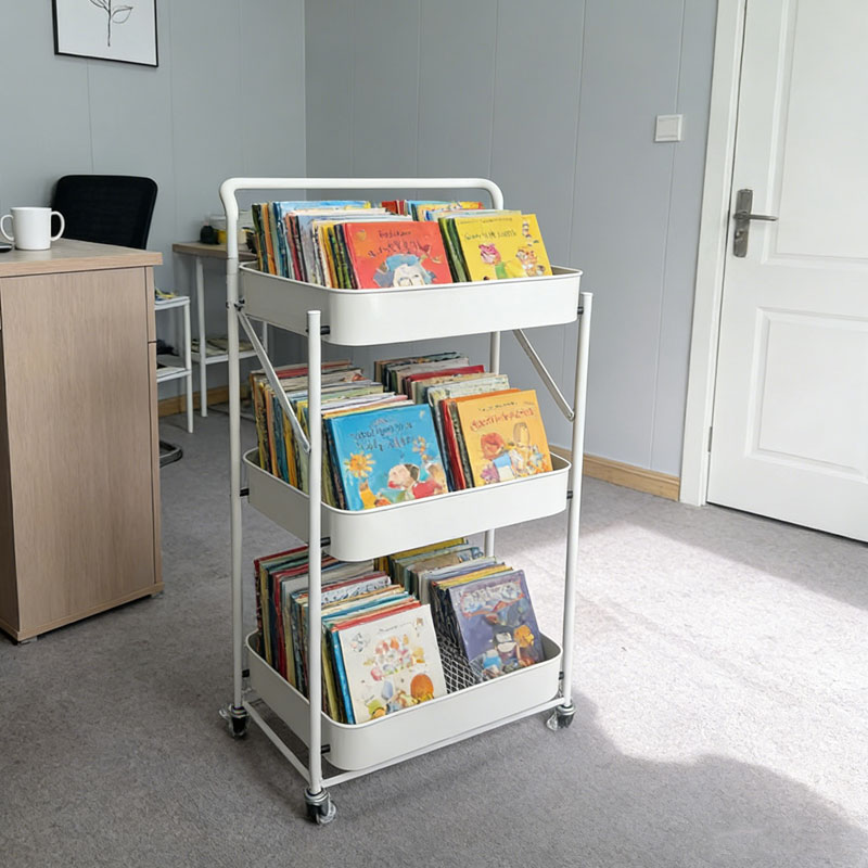 简友探可折叠易安装小推车杂物书本客厅小户型空间储物宿舍收纳置物架子 可折叠 3层 无扶手 蓝色