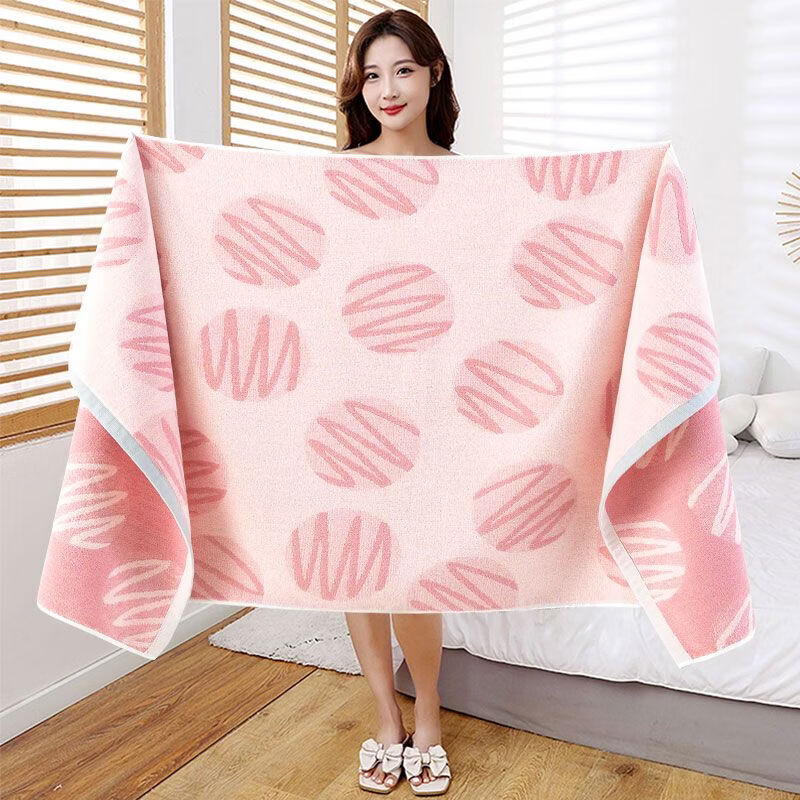 BEYZK纯棉100%浴巾男女专用成人全棉吸水柔软洗澡大毛巾裹巾儿童高档 团团圆圆粉色   百分百纯棉 70*140厘米 京东折扣/优惠券