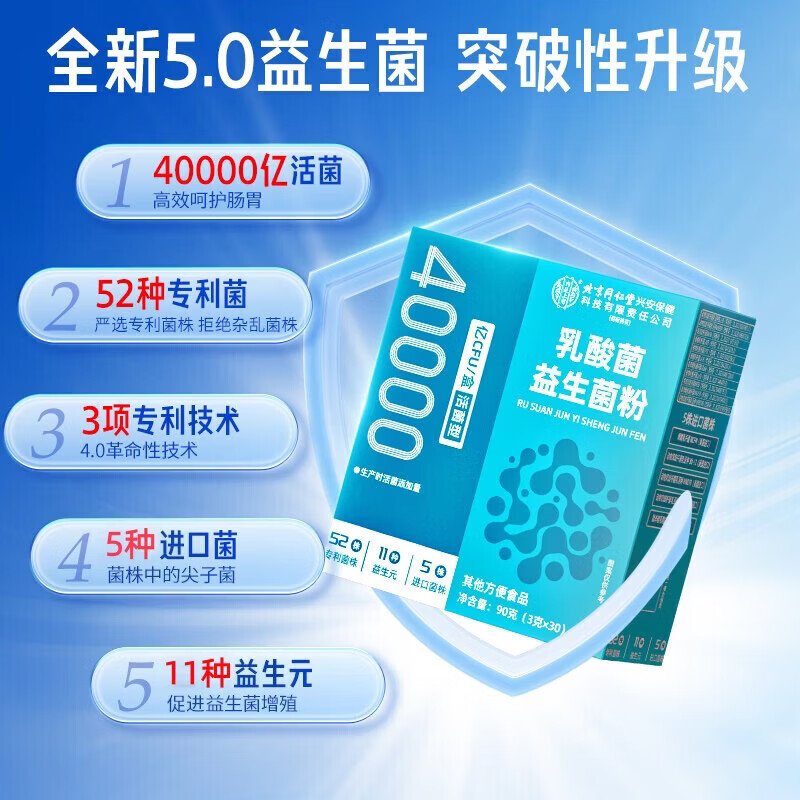 同仁堂益生菌调理肠胃脾胃虚弱便秘中老年成人口臭益生元复合益生菌粉 [巩固装]直达肠胃 30条*5盒