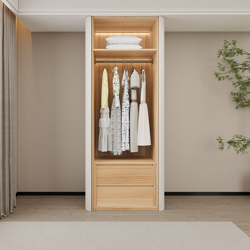 法曼威ENF级 新西兰松木圆弧衣柜家用卧室奶油风四六八门一门到顶大衣橱 0.6*2.0两门【圆润边角】