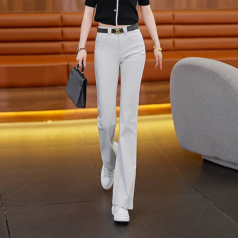 【时尚减龄】2026春季新款高腰修身显瘦喇叭裤时尚休闲微喇裤女 莫兰迪灰【长款】建议160以上 XL 【建议115-125斤】