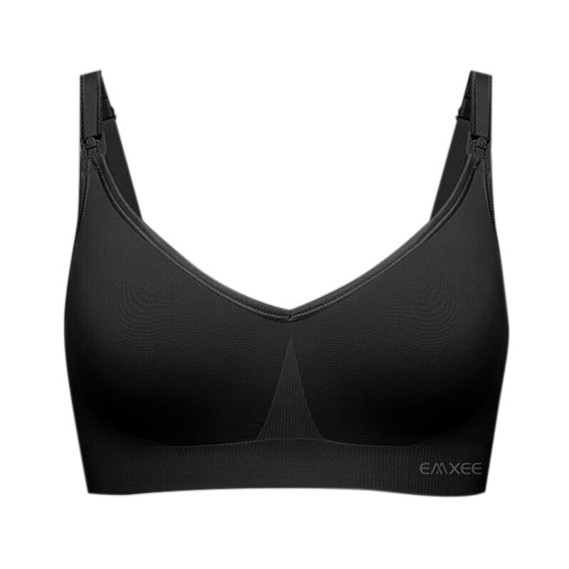 嫚熙经典新升级哺乳内衣孕期产后专用喂奶文胸聚拢防下垂胸罩夏季 墨黑色 【经典聚拢款】 L