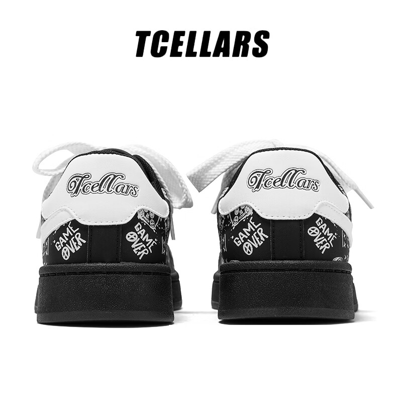 Tcellars板鞋男鞋春季2026新款简约百搭小白鞋低帮透气轻便舒适休闲鞋子 复古黑 39