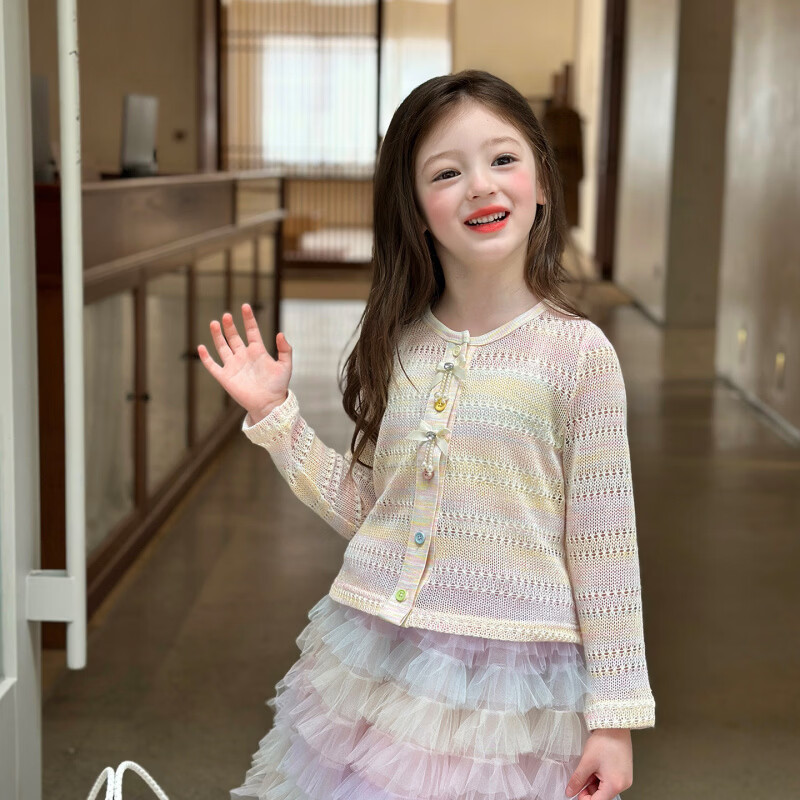 栀了成长记女童装韩版甜美开衫2026春季儿童新款时髦百搭薄款外套 开衫 130 cm