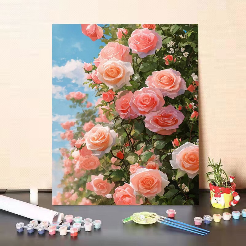 2026数字油画diy新中式花卉油彩画手工涂色解压丙烯装饰画 帆船花开（全套绘画工具+挂墙配件 75cm60*