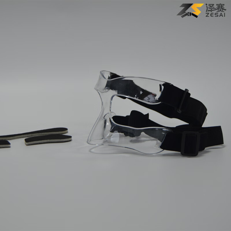 泽赛高透篮球面具护鼻防护面罩日常训练足球篮球运动保护装备半框款式 运动防护面具成人青少年通用透明款篮球护脸面具 篮球防护面罩护鼻脸防撞面具头部保护罩透明色篮球运动