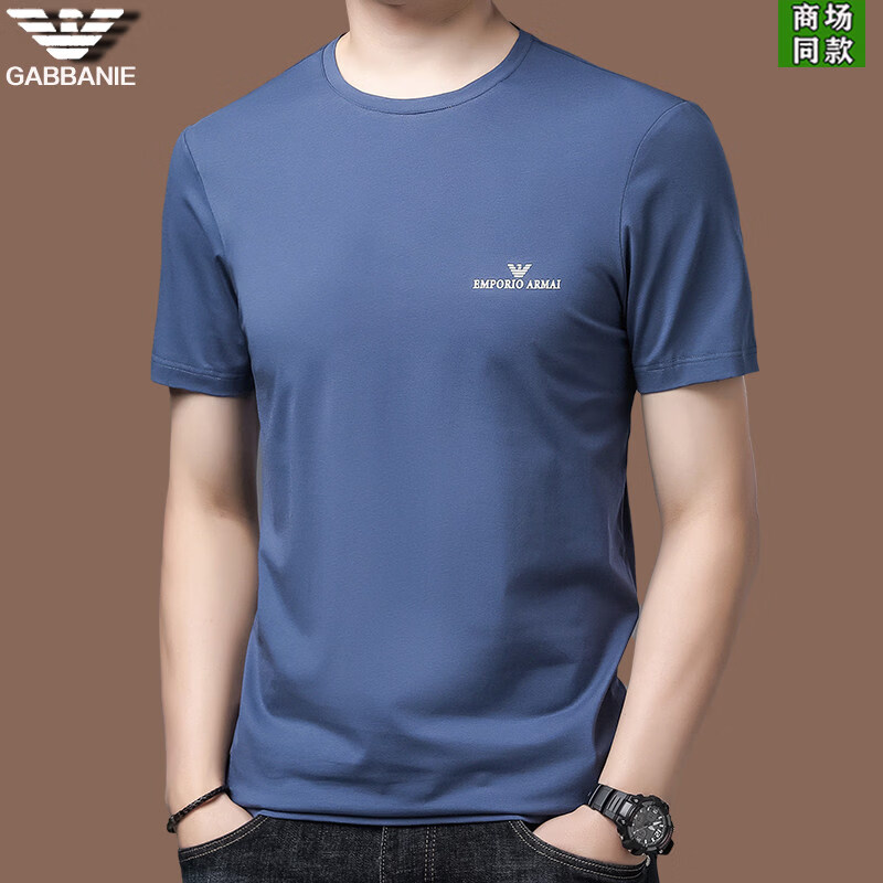 阿玛尼（ARMANI）正品2026新款男士桑蚕丝短袖t恤高端名牌夏季薄款冰感半袖体恤衫 国际一线品牌3038黑色 M 165_(建议90-120斤)