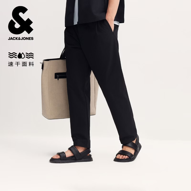 杰克·琼斯（JACK&amp;JONES）【速干】休闲裤长裤子百搭舒适抽绳可调节腰廓形宽腿裤226214005 E40黑色 32 175