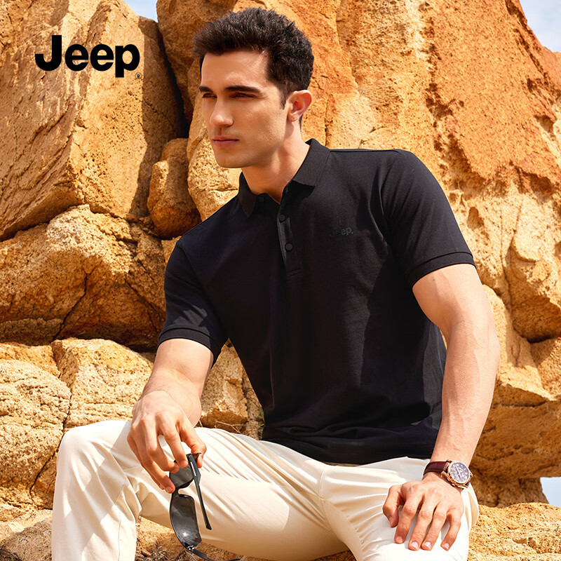 JEEP吉普时尚男装2026年春夏季新款休闲凉感polo衫翻领薄款短袖t恤男 幻影黑 /男女同款 L （175/92A）