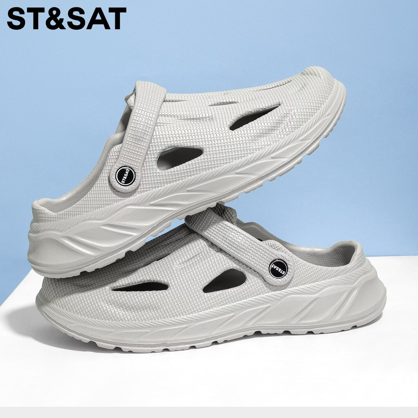 星期六（St&Sat）洞洞鞋男士夏季新款户外两穿凉鞋男休闲涉水凉拖鞋男防滑沙滩鞋男 灰色 38-39 标准运动鞋尺码