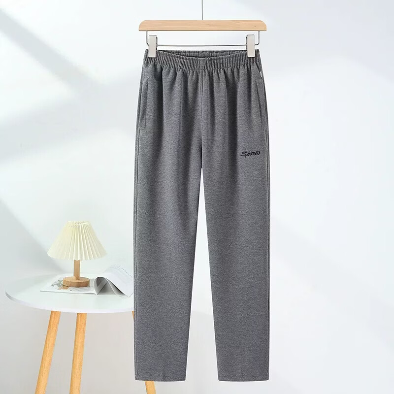 啄木鸟中老年运动裤春秋款松紧腰爸爸男裤子宽松加大码休闲裤老年人长裤 春秋款浅灰色 3XL 【建议140-160斤】
