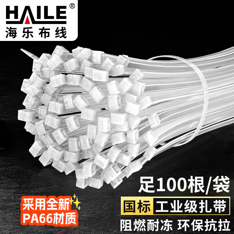 HAILE尼龙扎带捆扎绑扎带扎线理线束线带自锁式扎带4.6*250mm 中号白色100根ZD-25-100