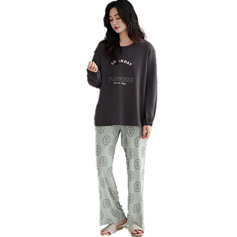 古今（GUJIN）睡衣女士长袖长裤家居服高端高级轻奢可外穿2026年新款春季 深茶棕 纯棉可外穿 2XL 【建议体重140-160斤】