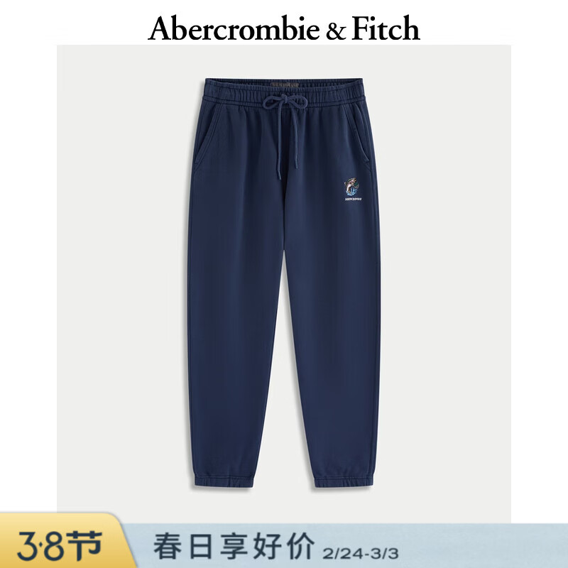 Abercrombie &amp; Fitch美式百搭抓绒LOGO束脚运动卫裤长裤25秋冬新款男装134-5147 海军蓝 M (180/80A)