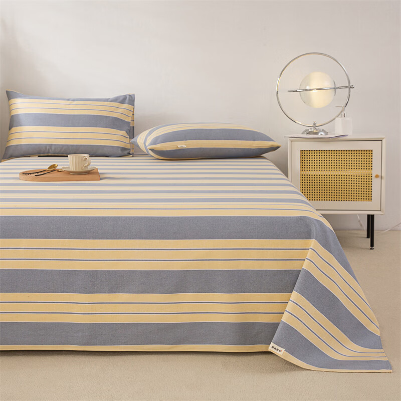 雅鹿加厚老粗布床单单件100原棉亚麻床罩学生宿舍被单三件套单人 温馨 单床单120*230cm