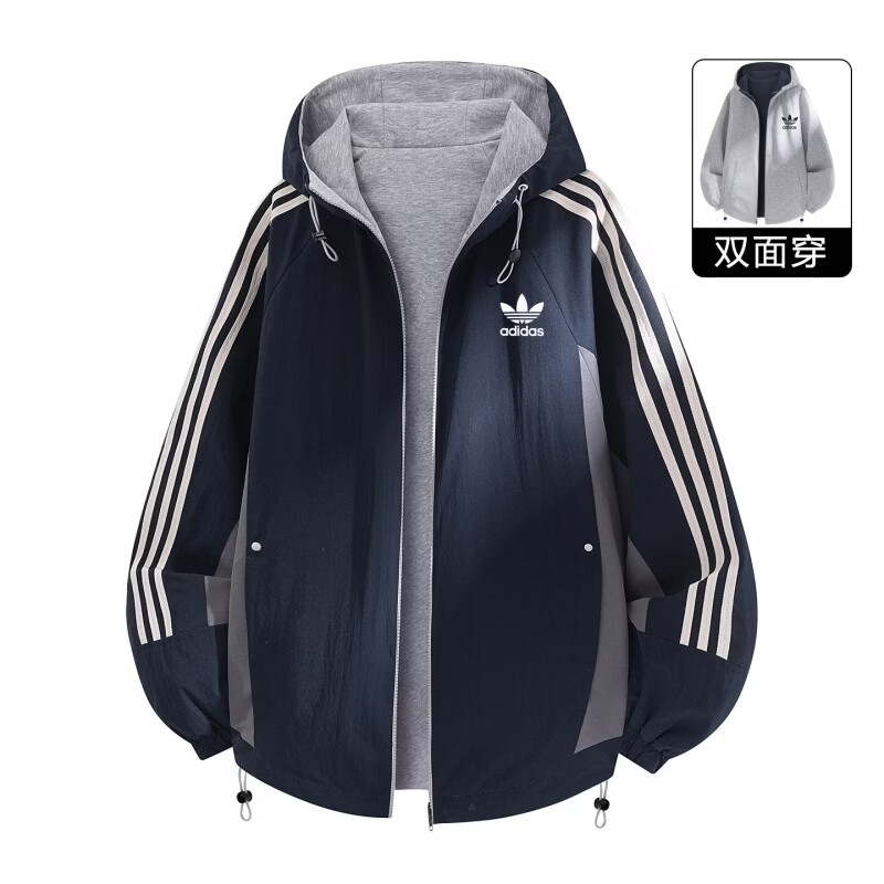 Y-3阿迪三叶草新款春秋季休闲运动连帽卫衣双面穿男女同款时尚百搭潮 藏蓝色 M 建议体重90~110斤