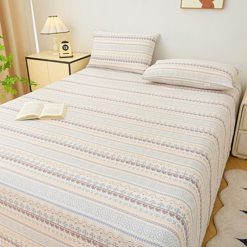 雅鹿加厚老粗布床单单件100原棉亚麻床罩学生宿舍被单三件套单人 波西米亚 200*230cm床单三件套