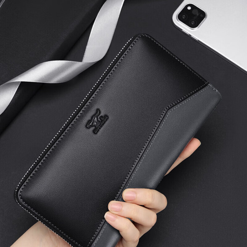 七匹狼(SEPTWOLVES)钱包男士长款真皮拉链皮夹2026新款高端手包手拿包爸爸皮包 新款长款钱包(精美礼盒+代写贺卡)