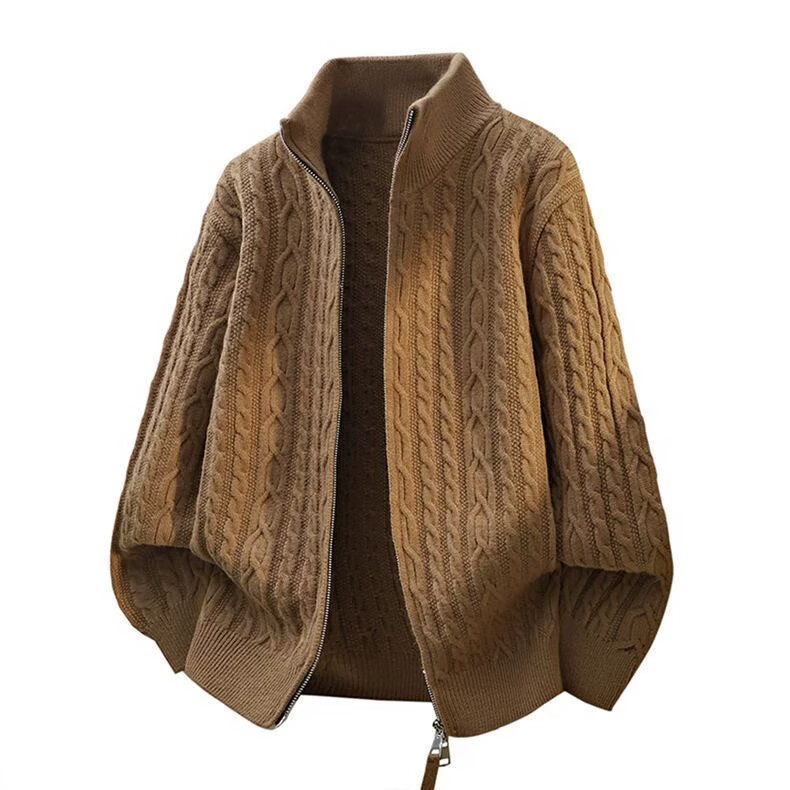 【轻奢品质】双头拉链开衫针织毛衣外套男装提花老钱风时尚男款TT 焦糖 2XL (135-150)斤
