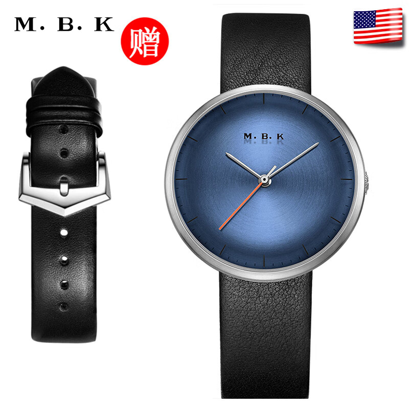 M.B.K美国品牌进口手表女潮流女士手表格简约休闲腕表时尚商务女表品牌 本色蓝面皮带【进口机芯】 京东折扣/优惠券