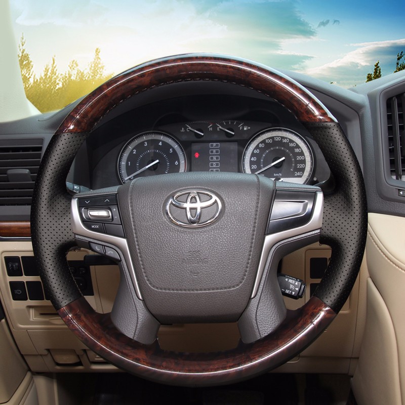 迪彦丰田普拉多手缝方向盘套 霸道内饰改装专用桃木 18-22款专用深桃