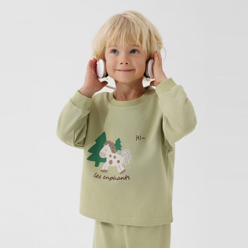 丽婴房（Les enphants）【圈圈棉】男女童小马刺绣印花宽松圆领卫衣儿童长袖T恤26春新品 浅绿 130 cm