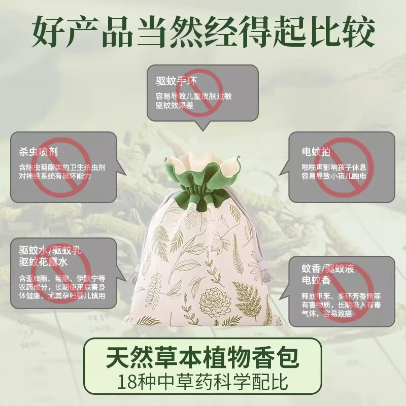 驱蚊香囊香包艾草防蚊香袋中草药强力驱蚊包挂件卧室内电梯防蚊虫 中草药驱蚊香包【15包1500g】全家适用