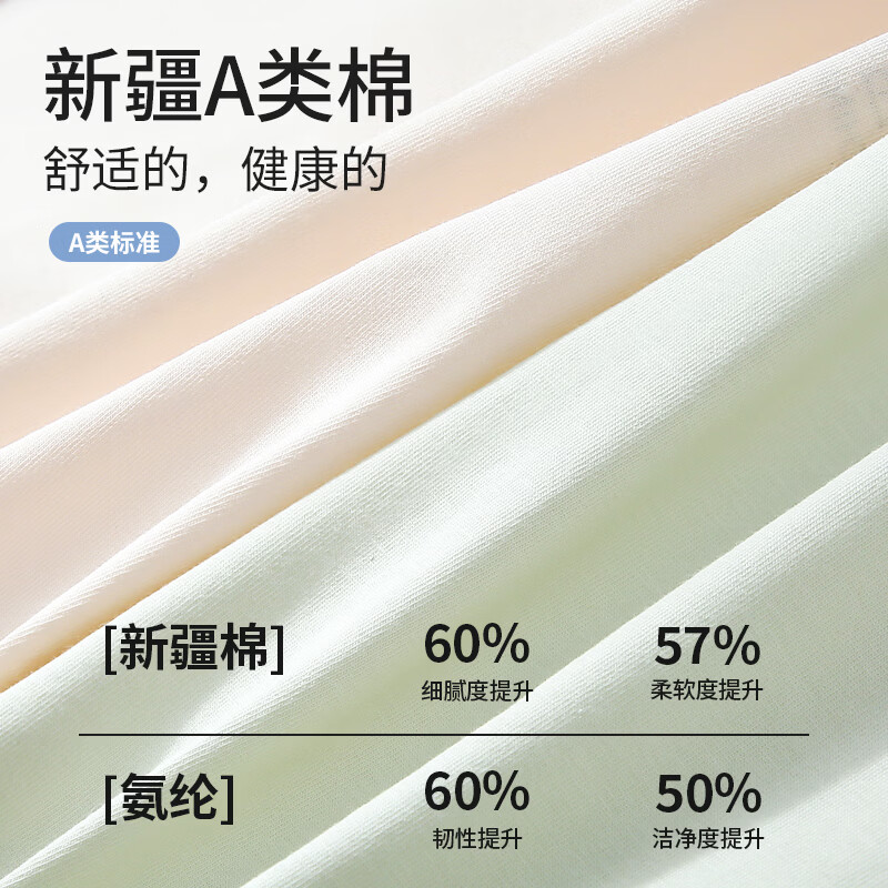 欧迪芬女士内裤A类新疆棉10A级抑菌加长裆纯棉三角短裤 白色+浅杏+灰杏+浅绿+卡其+紫色 M 【建议体重80-100斤】