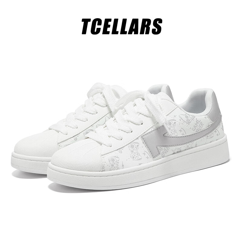 Tcellars板鞋男鞋春季2026新款简约百搭小白鞋低帮透气轻便舒适休闲鞋子 珍珠白 39