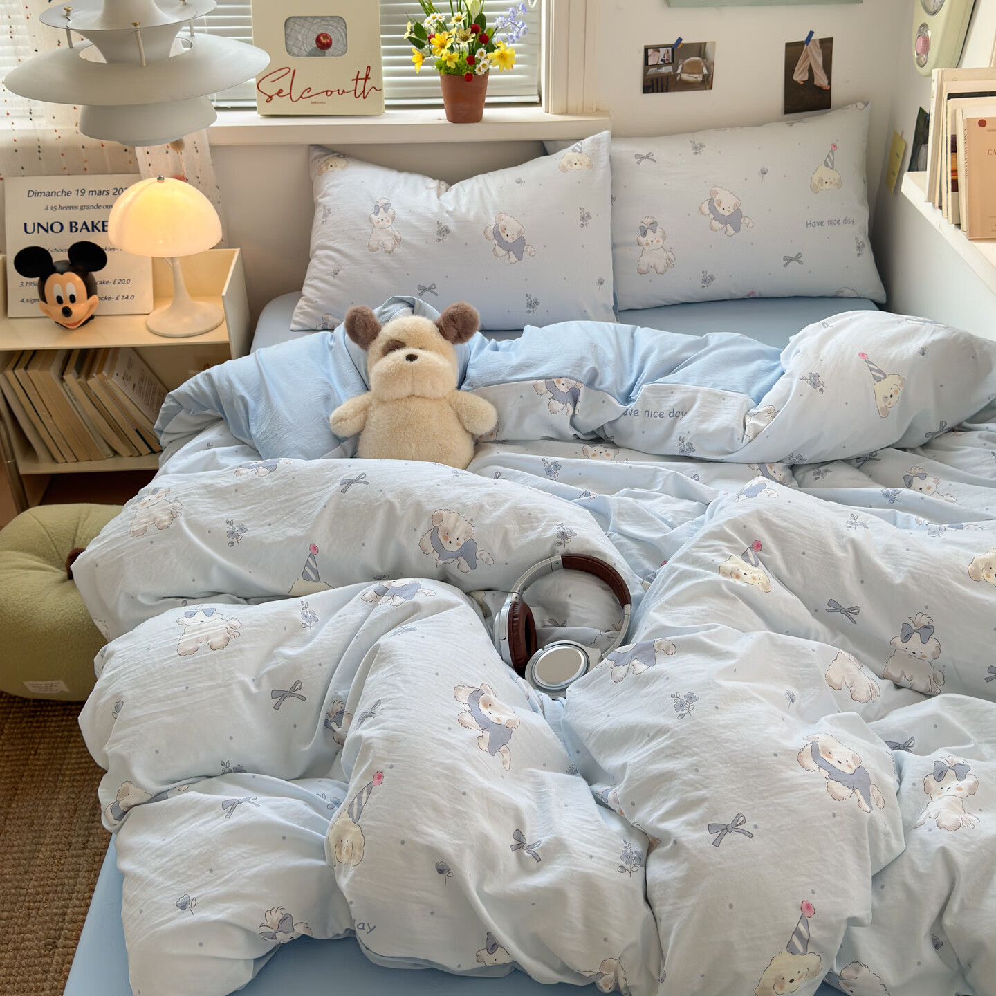 雅鹿小清新超柔水洗棉四件套亲肤透气宿舍单人三件套云柔棉4件套 小暖狗 2.0m四件套 床单款 （被套200*230cm）