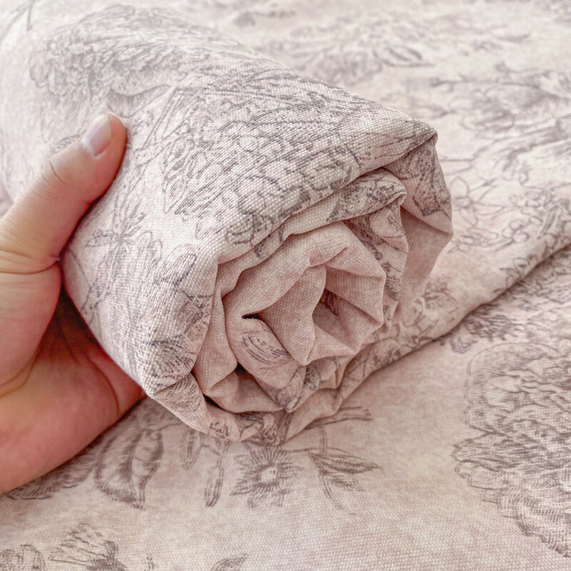 雅鹿加厚老粗布床单单件100原棉亚麻床罩学生宿舍被单三件套单人 木槿 单床单230*240cm