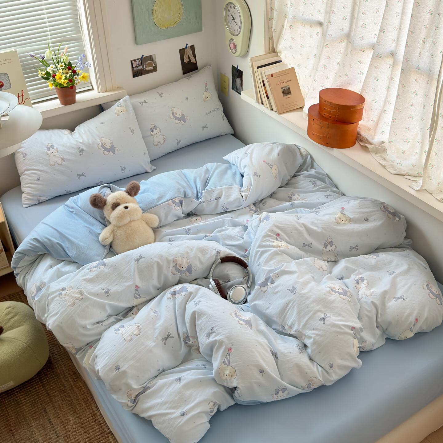 雅鹿小清新超柔水洗棉四件套亲肤透气宿舍单人三件套云柔棉4件套 小暖狗 2.0m四件套 床单款 （被套200*230cm）