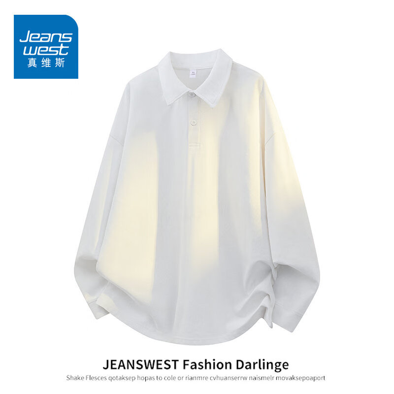 真维斯（Jeanswest）2026春夏季新品日系简约纯色翻领POLO衫潮牌宽松套头休闲长袖卫衣 白色 【春季新品】 S 【建议90-115斤】