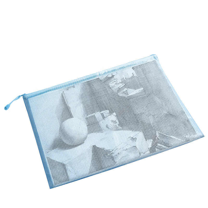 恬舒PVC防水网格袋A4透明拉链文件袋学生办公资料收纳袋莫兰迪文件袋 A4【60032】 混色-【5个装】