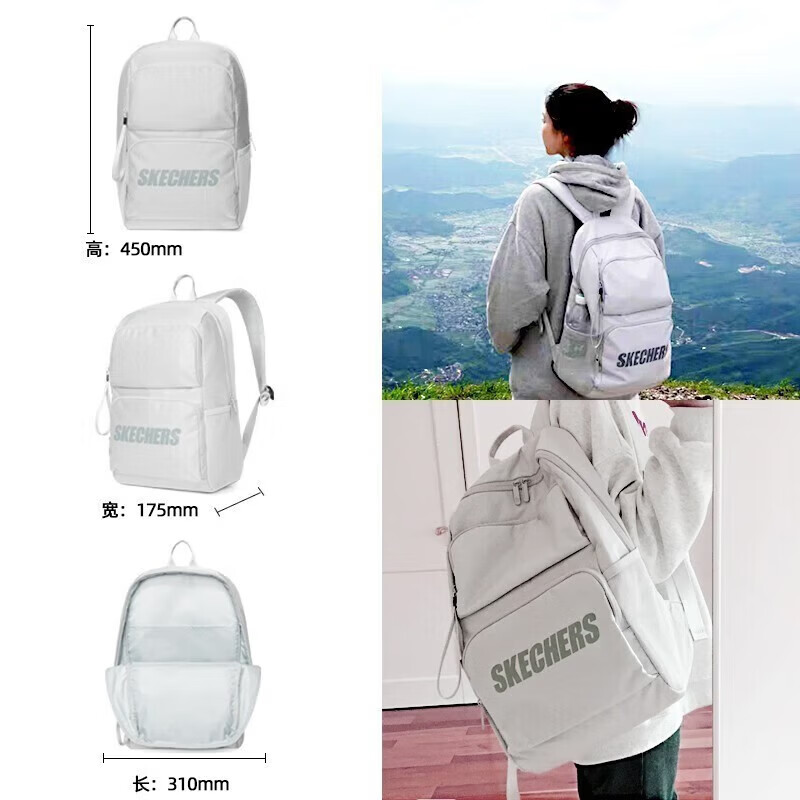 斯凯奇(Skechers)男女同款196家族双肩包电脑包学生经典百搭简约高中书包旅行背包 月球灰/00MV 20-30升