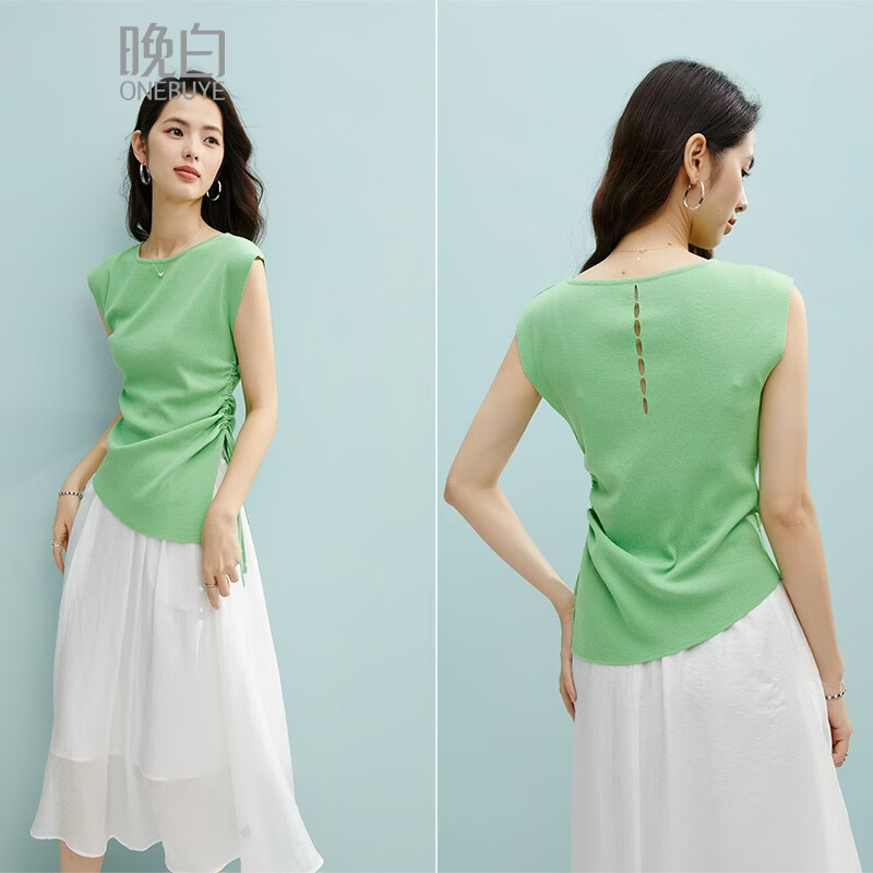 晚白【新品】2026年春款时尚休闲上衣亲肤莱赛尔收腰显白针织衫女 绿色 S