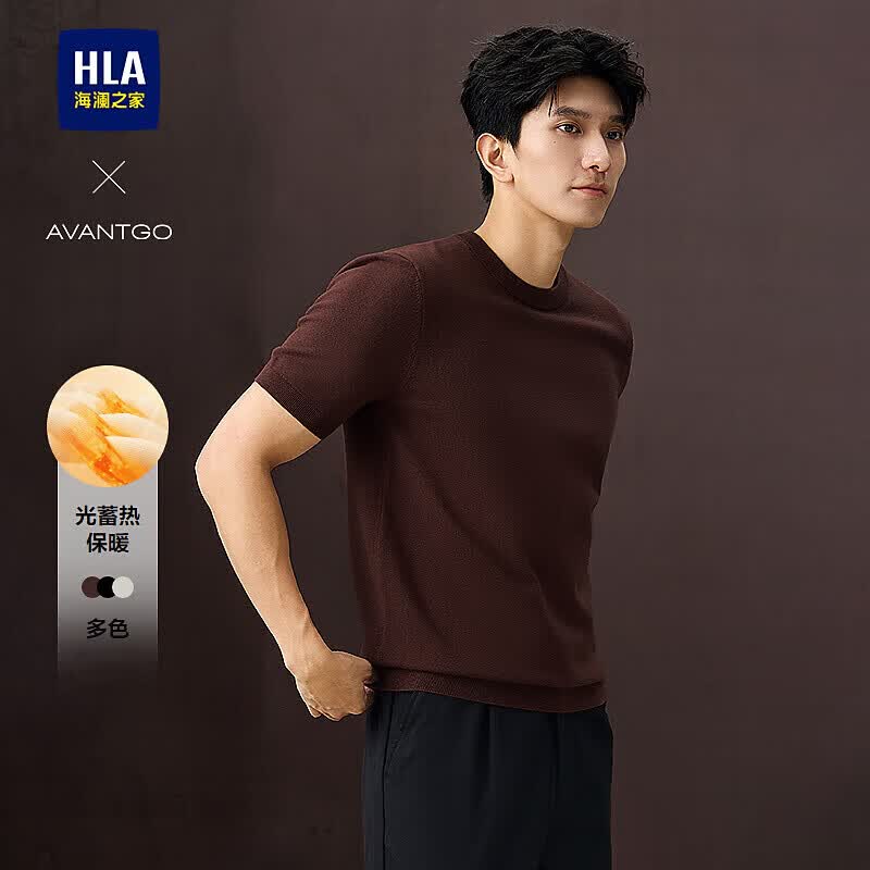 海澜之家（HLA）/海澜之家轻商务经典系列短袖针织衫25春秋新圆领休闲毛衣男 红棕02 S 165/84A 推荐114~124斤