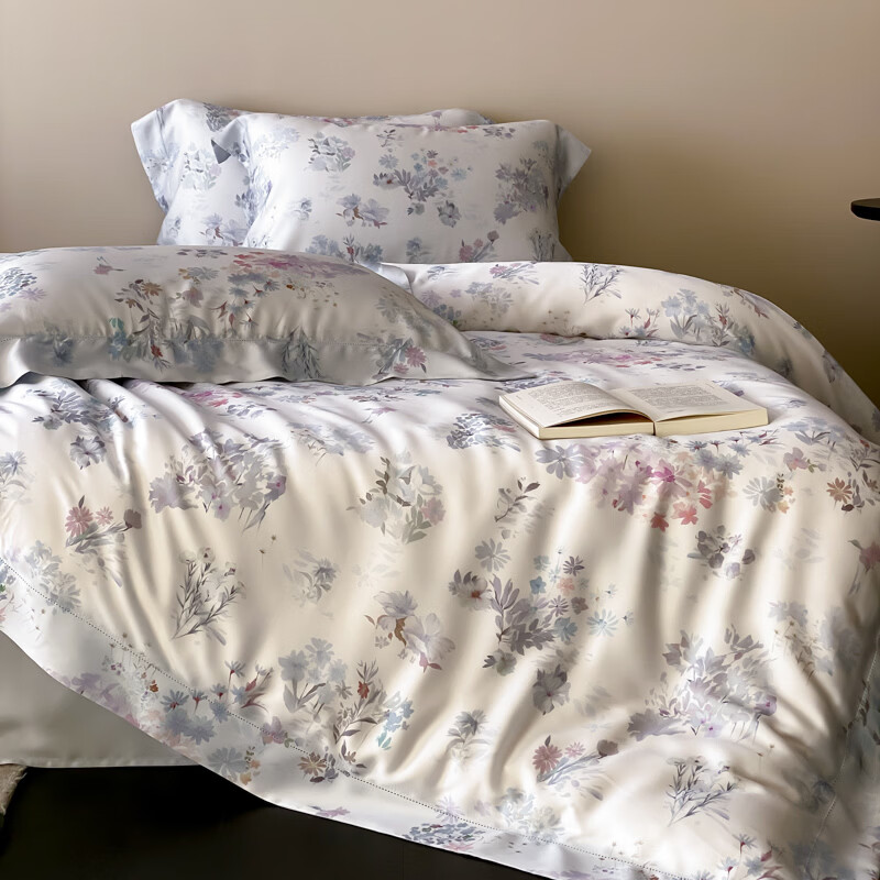 ROLAND LIVE莱赛尔天丝60四件套夏季丝滑凉感透气小清新被套床单床上用品 YX 天丝四件套-初夏蓝 1.5米床 床单款 【被套200*230cm】