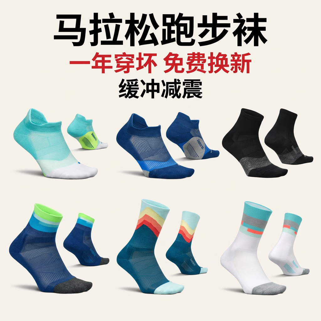 feetures飞鹊美国专业跑步袜马拉松越野运动袜男女短中长筒袜子压缩减震袜 缓冲款-中帮FSEC2014873一双 M (38-41)
