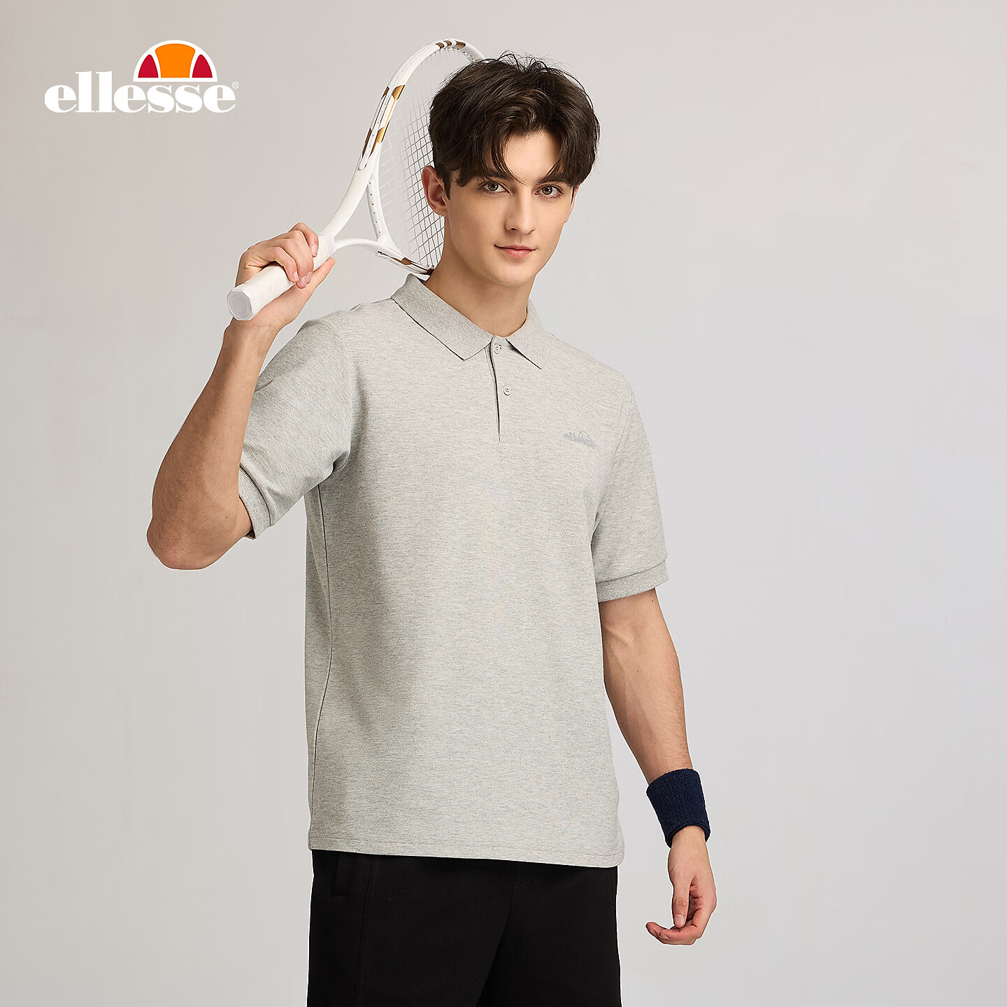 ellesse小贝壳官方polo衫男短袖t恤24夏季新款运动刺绣上衣 灰色 L