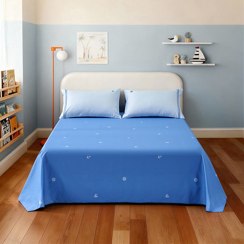 水星家纺海滨旅行长绒棉印花床单 海滨旅行长绒棉印花床单 230cm*160cm