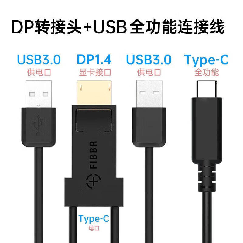 菲伯尔（FIBBR） DP1.4转TypeC母口studio display显示器VRA系列转接头手机电脑连接线 【推荐组合装2米】转接头+主线