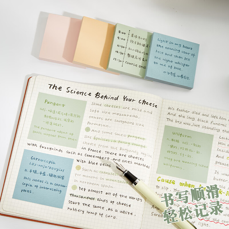 恬舒5本多色可选便利贴创意便签纸小本子可爱便条标签贴可粘可撕 莫兰迪便利贴-随机颜色-5本/500页