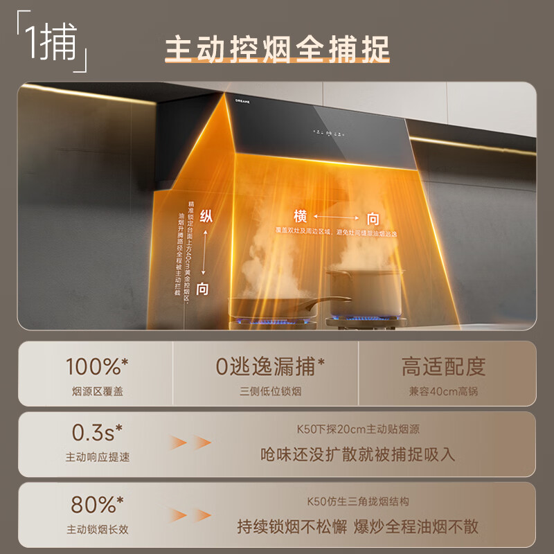追觅顶侧双吸油烟机灶具套装K50 变频25风量抽吸油烟机燃气灶 齐平橱柜 家用大吸力油烟机烟灶套装 【超薄隐嵌/大风量/自清洁】K50单烟机