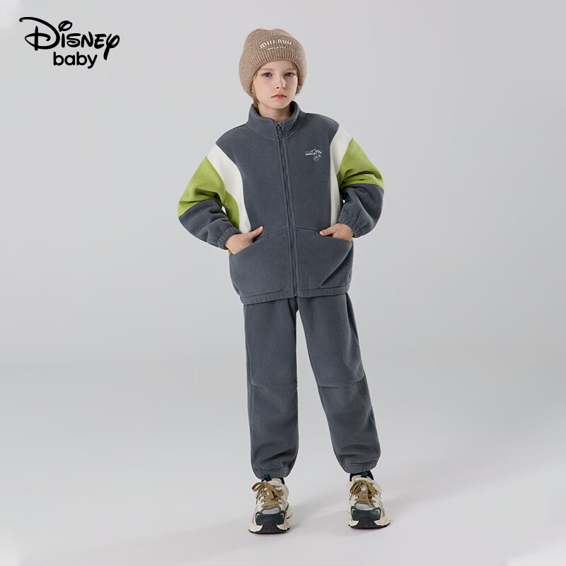 迪士尼(Disney)儿童时尚针织圆领套装2026春秋两件套洋气上衣休闲长裤子童装dsn 烟灰 加绒 150 高145-155cm重70-85斤