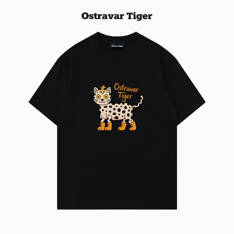 OSTRAVAR TIGER专柜新款 潮牌夏装2026手绘慵懒风宽松纯棉短袖t恤男女同款情侣装 经典黑 M 100-120斤