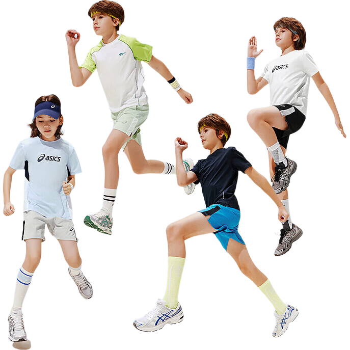 亚瑟士（asics）26年夏季新款飓风秒干吸湿排汗轻薄透气男女儿童运动短袖T短裤 黑色-短裤 150