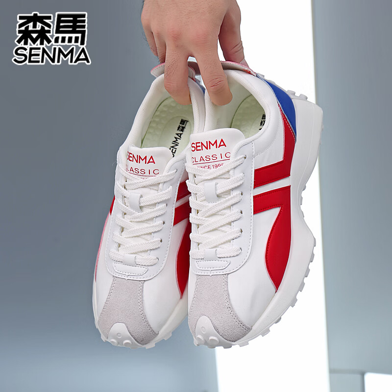 森馬(senma)男士厚底舒适跑步鞋低帮防滑轻便阿甘鞋时尚百搭休闲鞋 白兰红 43