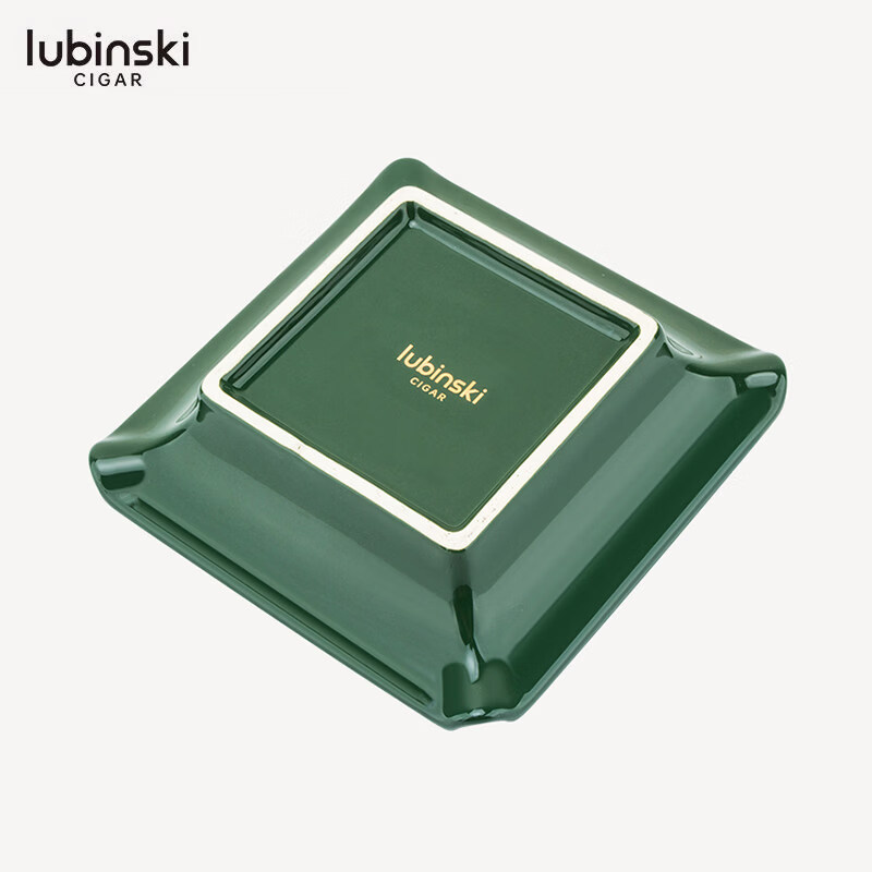 COLIBRI烟具店Lubinski鲁宾斯基雪茄烟灰缸 陶瓷彩绘四槽缸 绿色